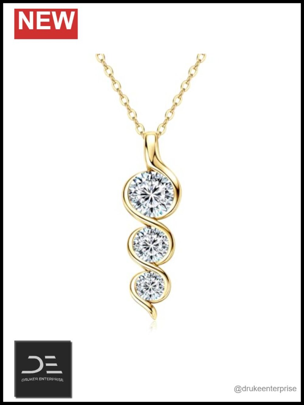 3-Stone Moissanite Pendant Necklace, 925 Sterling Silver Infinity Design, 18"